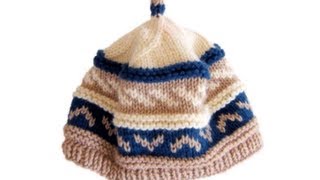 How to knit a Fair Isle pattern Beanie Cap hat with needles [upl. by Enrobso]