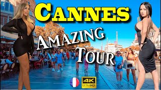 Cannes France Place festivals and Congresses of Cannes  4k UHD 60fps walking tour with Subtitles [upl. by Ezana]