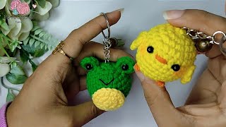 tutorial 2 en 1🐸🐥 llaveros básicos a crochet super tiernos y fáciles de hacer [upl. by Darsey744]