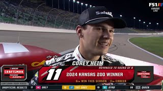 COREY HEIM WINNING INTERVIEW  GRANT ENFINGER POST RACE INTERVIEW  2024 KUBOTA TRACTORS 200 [upl. by Aramoiz]