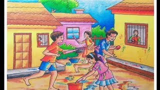 Holi drawingindian festival drawingeasy holi drawing holi celebration रंगपंचमीधुलीवंदन [upl. by Auberbach]