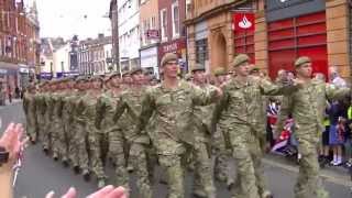 2 Mercian Queens Royal Hussars and Grenadier Guards march in Worcester [upl. by Bibah]