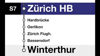 ZVV  SBB Ansagen  S7 Rapperswil – Zürich HB – Zürich Flughafen – Winterthur Umleitung [upl. by Gertrud69]