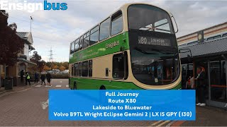 Full Journey  X80  Lakeside to Bluewater  X80 Heritage Livery  130 LX15 GPY [upl. by Ahseit188]