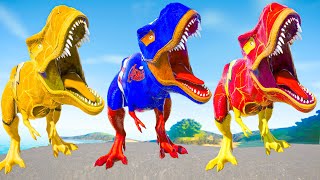 One Spiderman TRex vs Other Big Colorful Dinosaurs in Jurassic World IRex vs TRex Dino Fight [upl. by Adabelle]