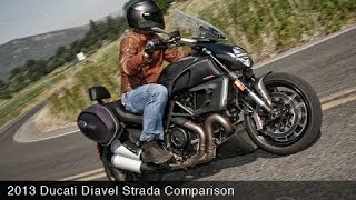 2013 Ducati Diavel Strada vs Triumph Rocket III  MotoUSA [upl. by Ecneitap]