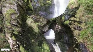 Pistyll Rhaeadr waterfall with drone  LlanrhaeadrymMochnant The highest waterfall in Wales [upl. by Vala446]