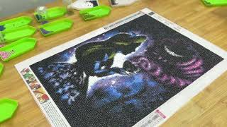 Alice and Cheshire Cat Mystical Diamond Mosaic  ASMR Video  Time lapse [upl. by Lydnek]