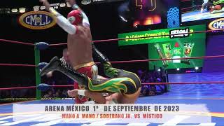 CMLL  MANO A MANO  SOBERANO JR VS MÍSTICO  ARENA MÉXICO  010923 [upl. by Sackey]