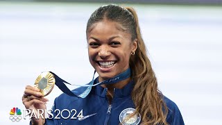 Gabby Thomas couldnt stop smiling during the medal ceremony and anthem  Paris Olympics [upl. by Oiramrej]