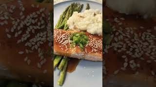 4K MEAL Teriyaki Salmon mashed potatoes amp asparagus [upl. by Nnylarej399]