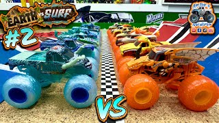 Toy Diecast Monster Truck Racing Tournament  Round 41  Spin Master MonsterJam EARTH 🌋 🆚 SURF 🌊 [upl. by Bergess501]