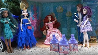 Princess Sleepover Story with Toddler Princesses and Descendants with NEW Vampirina Surprise Toys [upl. by Nalra]