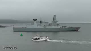 ROYAL NAVY TYPE 45 HMS DRAGON D35 ENTERS DEVONPORT NAVAL BASE AT DEVILS POINT 11621 [upl. by Gwynne]