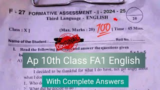 💯real Ap 10th class Fa1 Exam English question paper 202410th class English FA1 question paper 2024 [upl. by Muriel]