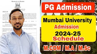 PG MCom  MA  Msc  Admission 2024  Mumbai University  Schedule Admission UoM  Atul Sir [upl. by Innavoj]