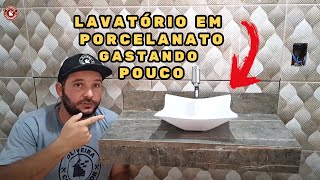 Como Fazer Bancada Lavatório Em Porcelanato GASTANDO POUCO [upl. by Nwahsor]