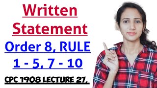 Order 8 of cpc rule 1 to 5 and rule 7 to 10 written statement part 1  CPC 1908 LECTURE 27 [upl. by Iur]