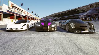 Devel Sixteen vs Bugatti Chiron Super Sport 300 vs Hennessey Venom F5 at Old Spa [upl. by Ettezzil456]