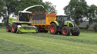 Gras hakselen met Claas Jaguar 870 Axion 850 en 820  Gebr Poppink Reutum 2017 [upl. by Notsla]