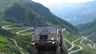 Swiss Army SAURER 6DM  Gotthardpass including lower part of Tremola [upl. by Zeculon]