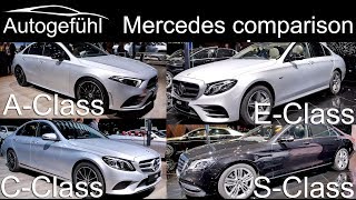 Mercedes AClass vs CClass vs EClass vs SClass sedan comparison  Autogefühl [upl. by Dnalwor470]