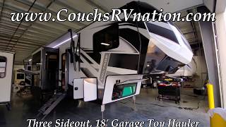 20 Voltage 4135 18 Garage Triple Slideout Toy Hauler Fifth Wheel  Couchs RV Nation RV Walkthrough [upl. by Iknarf741]