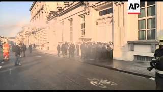 Striking firemen turn hoses on police PMs office [upl. by Xymenes]