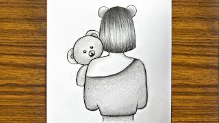 How to draw a girl holding a teddy bear  Girl drawing step by step  Easy drawing for beginners [upl. by Odette]