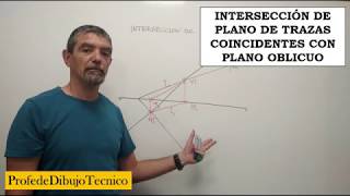 Interseccion de un plano con trazas coincidentes con un plano oblicuo  Sistema Diédrico [upl. by Najed]