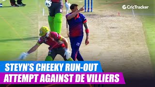 MSL 2019 Dale Steyns cheeky runout attempt against AB de Villiers [upl. by Hgielanna]