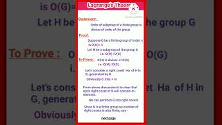 Lagranges theorem group theory proof  Lagranges theorem BSc 1st year  Lagranges theorem [upl. by Junieta]