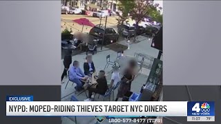 NYPD Mopedriding thieves target NYC diners  NBC New York [upl. by Eicyaj]