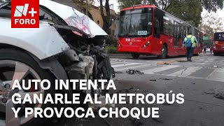 Auto intentó ganarle el paso al Metrobús y ocasiona choque en Eje 4 CDMX  Las Noticias [upl. by Hayifas]