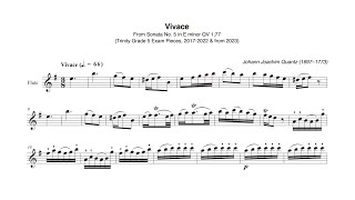 JJ Quantz – Vivace from Sonata No 5 ♩ 66 Actual Speed Flute amp Bass midi with metronome [upl. by Ardnnek]