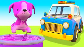 The police car saves the puppy Full episodes of Helper cars cartoons for kids Animals for kids [upl. by Albarran]