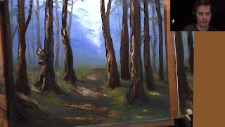 Wooded Landscape  Full Beginners Painting [upl. by Alaham]