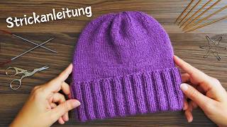 Strickanleitung „Gus“ Beanie stricken  Einfache Mütze mit Umschlag stricken [upl. by Ocimad]