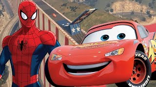 HOMBRE ARAÑA SPIDERMAN RAYO MCQUEEN SIPI SIPI SUPER SALTO EXTREMO MEGA RAMPA [upl. by Elrem241]