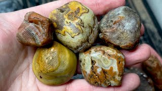 Pretty Agates amp mystery rocks cut open on saw [upl. by Jobe]