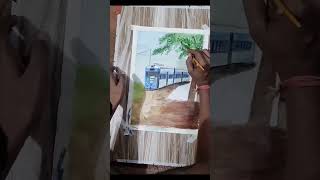 tramline kolkata watercolor painting bhaskarart shorts viralvideo nature [upl. by Toulon]