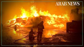 Images of firefighters battling fire erupting in Kuwait [upl. by Falconer]