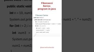 Fibonacci Series program in java ❣️🌟 shortsviral youtubeshort shorts [upl. by Aicenet]