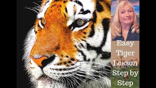 EASY Tiger Acrylic Painting Lesson 3 Painting fur on a tiger step by step for beginners [upl. by Natalee408]