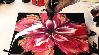 Gorgeous First Acrylic Pour FLOWER Dip Painting Pink and Gold [upl. by Beeck308]