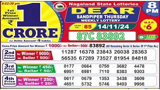 NAGALAND Lottery SAMBAD DEAR EVENING 8PM RESULT TODAY 14112024 STATE DEAR LOTTER [upl. by Innis]