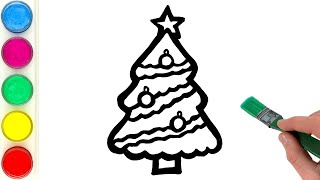 Christmas Tree Drawing Painting and Coloring for Kids  Lets Draw Paint Together [upl. by Kalbli]