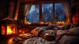 Snowy Winter Evening  Cozy Living Room with Fireplace and Soft Wind [upl. by Pitarys]