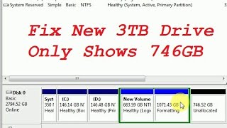 How to Fix Partition New 3TB Drive Only Shows 746GB [upl. by Haduhey517]