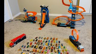 Our Playroom  Hot Wheels Garage Shark Sky Crash Tower Building Sets [upl. by Anitsirhk]